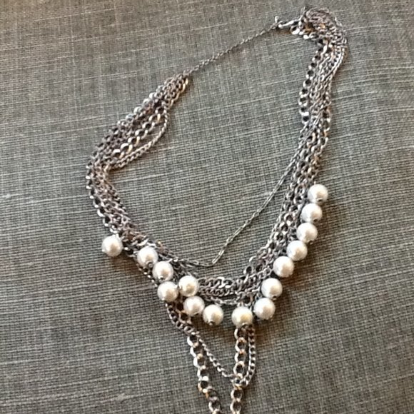 Silver Chains and Pearl Multi Strand Necklace - Picture 4 of 5